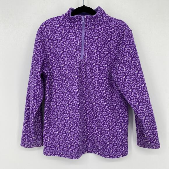 Hanna Andersson Sweatshirt Kids Size 8 Purple Leopard Fleece Pullover - Picture 1 of 5